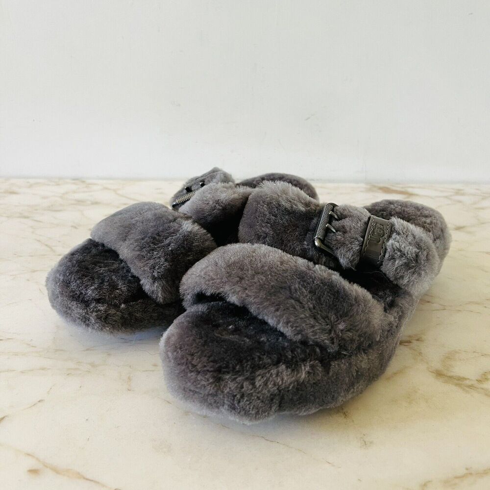 UGG AUSTRALIA Grey Fuzz Yeah Slide Slippers - US 7